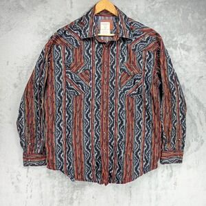 Panhandle Pearl Snap Shirt Mens LARGE Black Orange Aztec Western Cowboy Rodeo